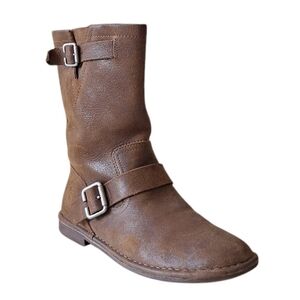 Hush Puppies Leather Mid Calf Moto Boots Coastal Cowgirl Y2K Boho 7